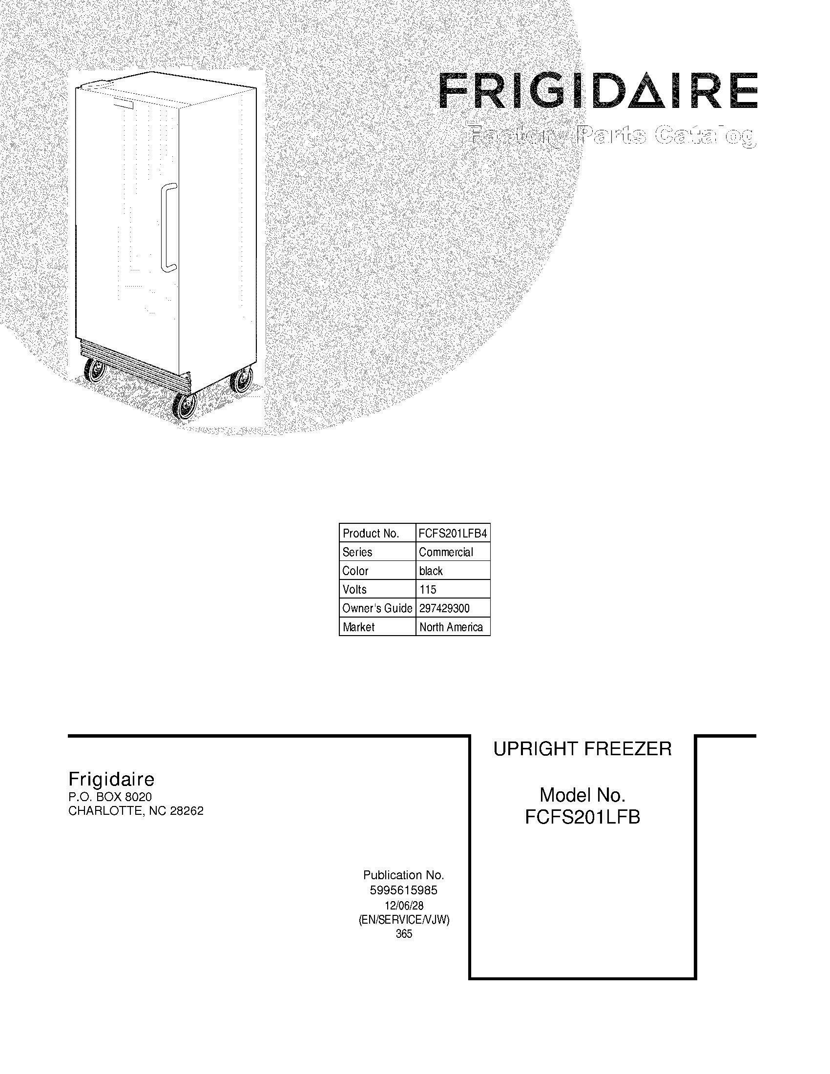 01 - COVER Diagram and Parts List for FCFS201LFB4  Frigidaire Freezer