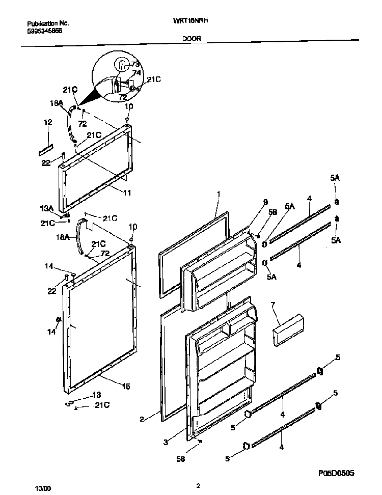 Door Diagram and Parts List for WRT16NRHW6  Westinghouse Refrigerator