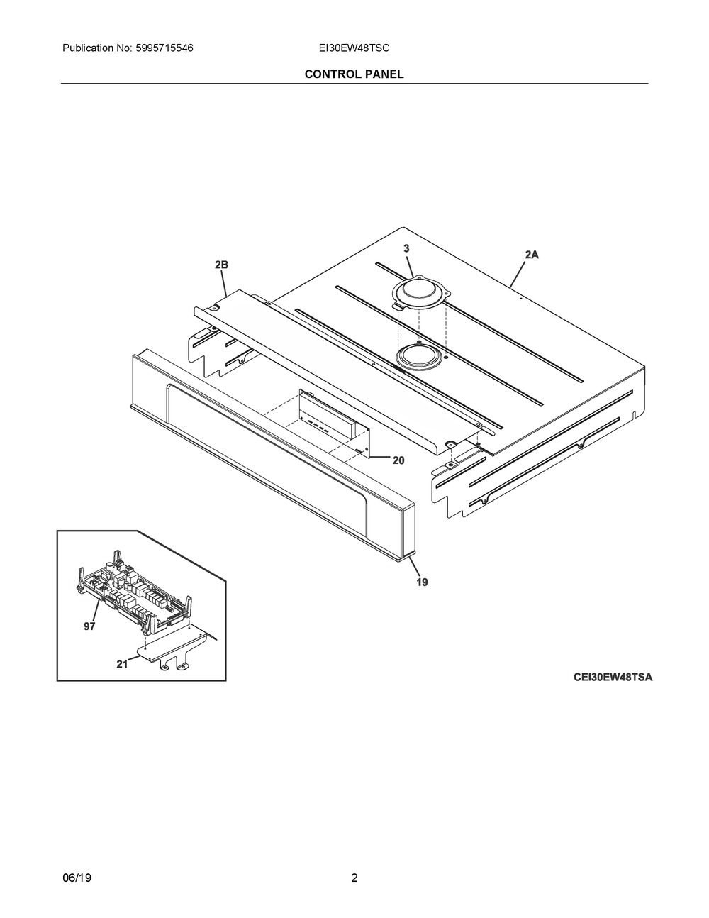 Control Panel Diagram and Parts List for EI30EW48TSC  Frigidaire Wall Oven