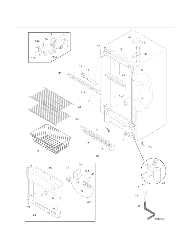 Cabinet Diagram and Parts List for 25322742410  Kenmore Freezer