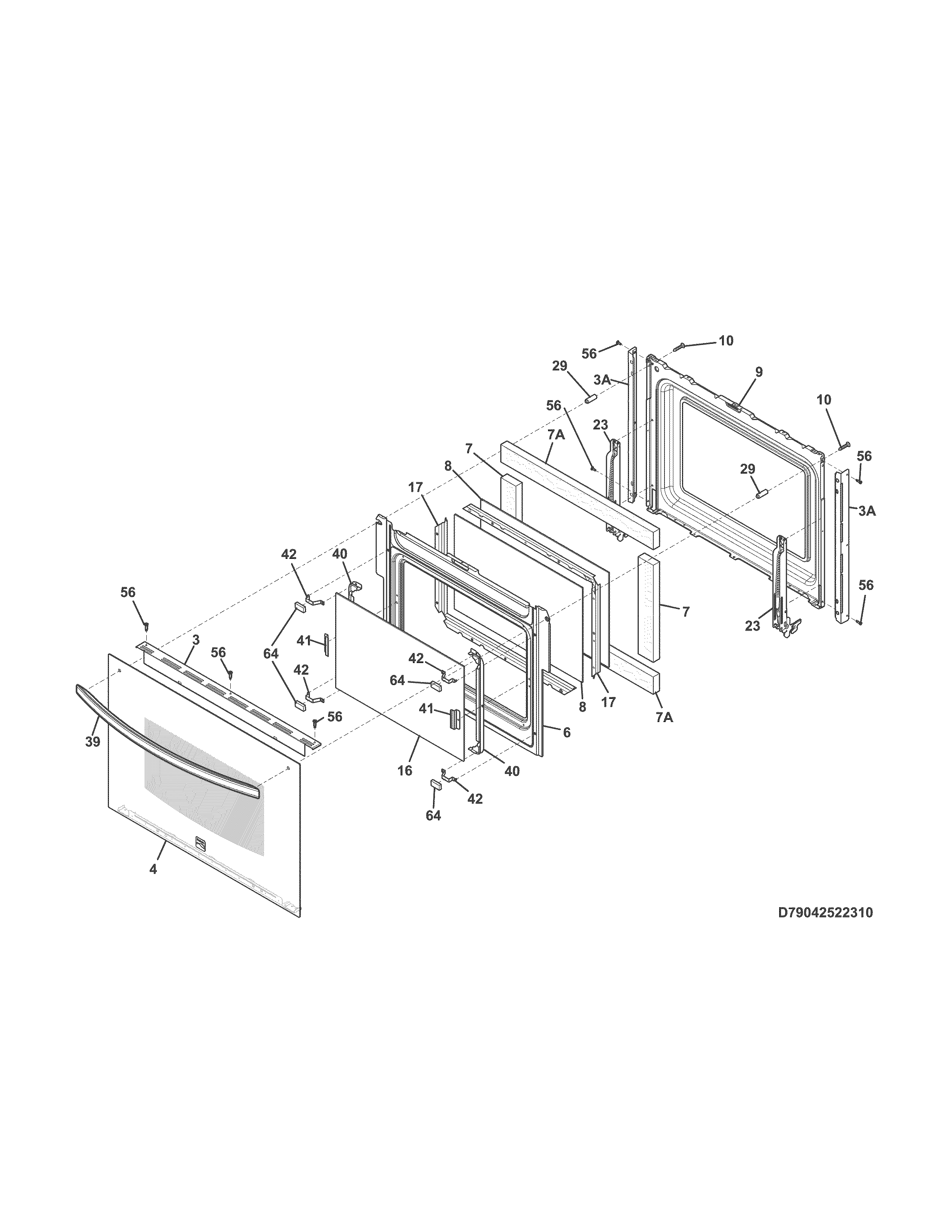 Door Diagram and Parts List for 79032602315  Kenmore Range