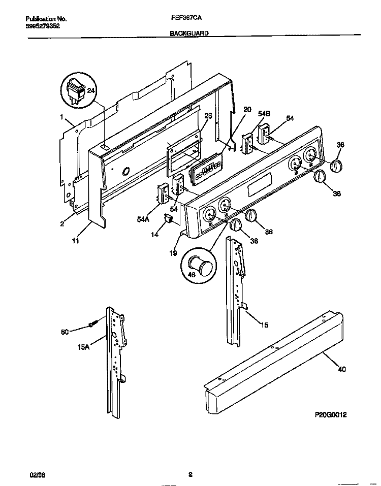 BACKGUARD Diagram and Parts List for FEF367CASE  Frigidaire Range