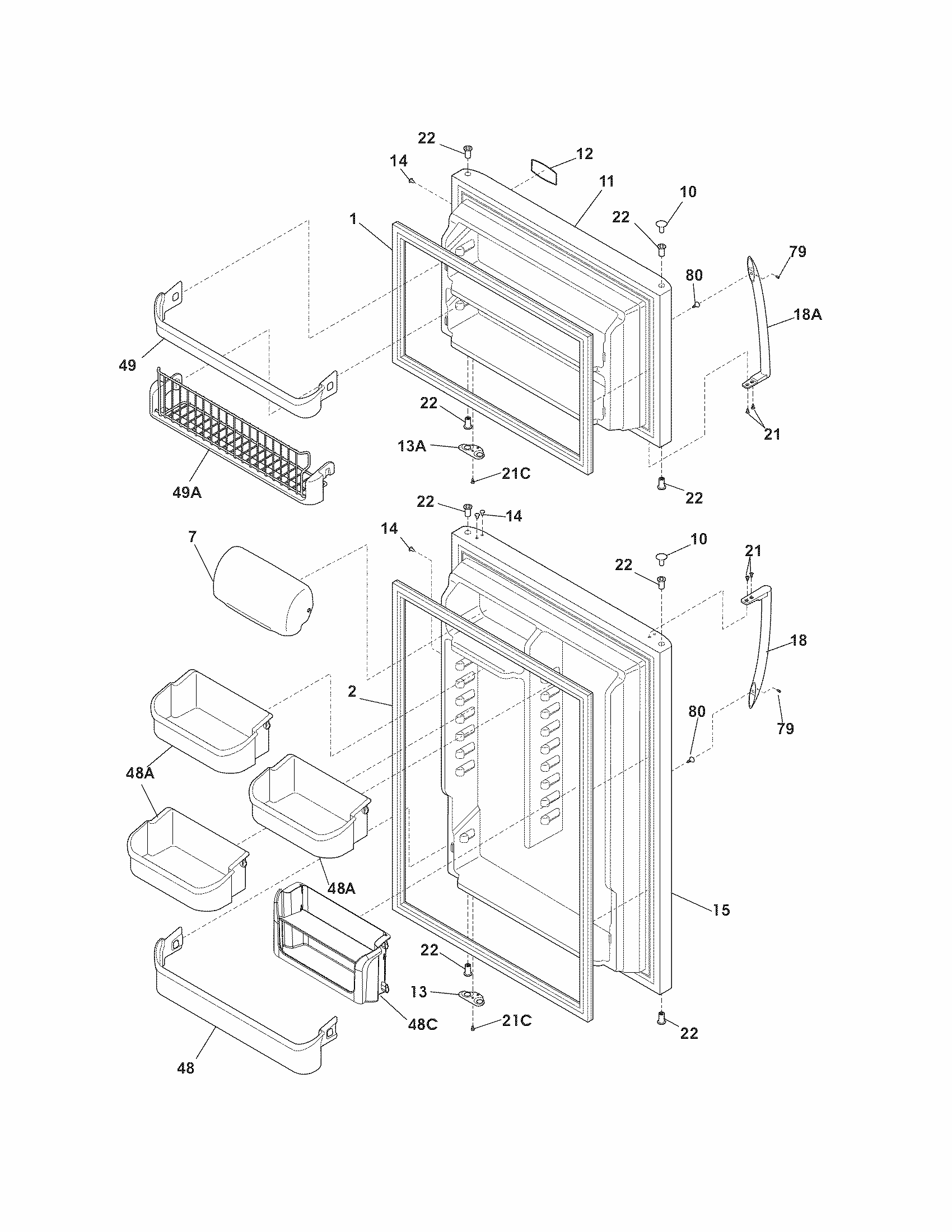 Doors Diagram and Parts List for FGUI1849PF0  Frigidaire Refrigerator