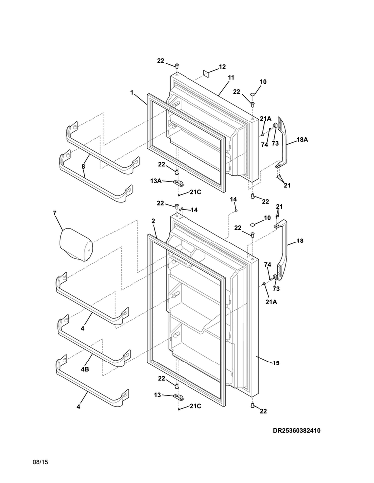 Doors Diagram and Parts List for 25360382411  Kenmore Refrigerator