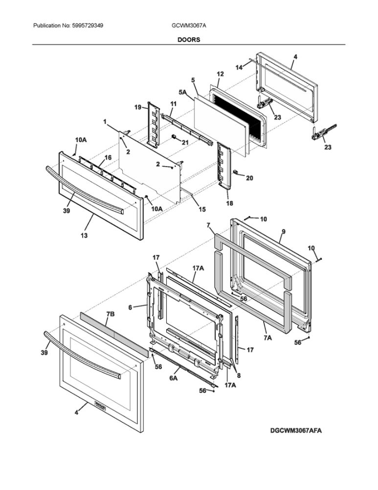 Doors Diagram and Parts List for GCWM3067AFA  Frigidaire Microwave Oven Combo