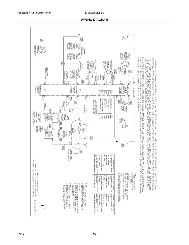 Wiring Diagram Diagram and Parts List for EIMGD60LSS0  Electrolux Dryer