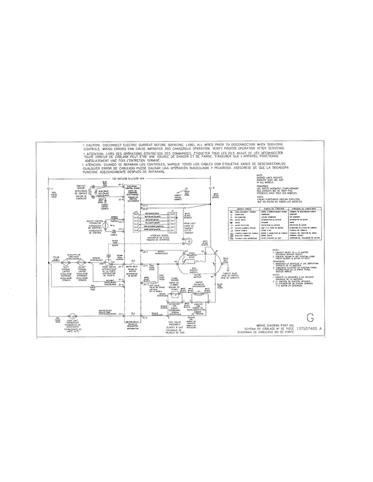 Wiring Diagram Diagram and Parts List for FFSG5115PW0  Frigidaire Dryer