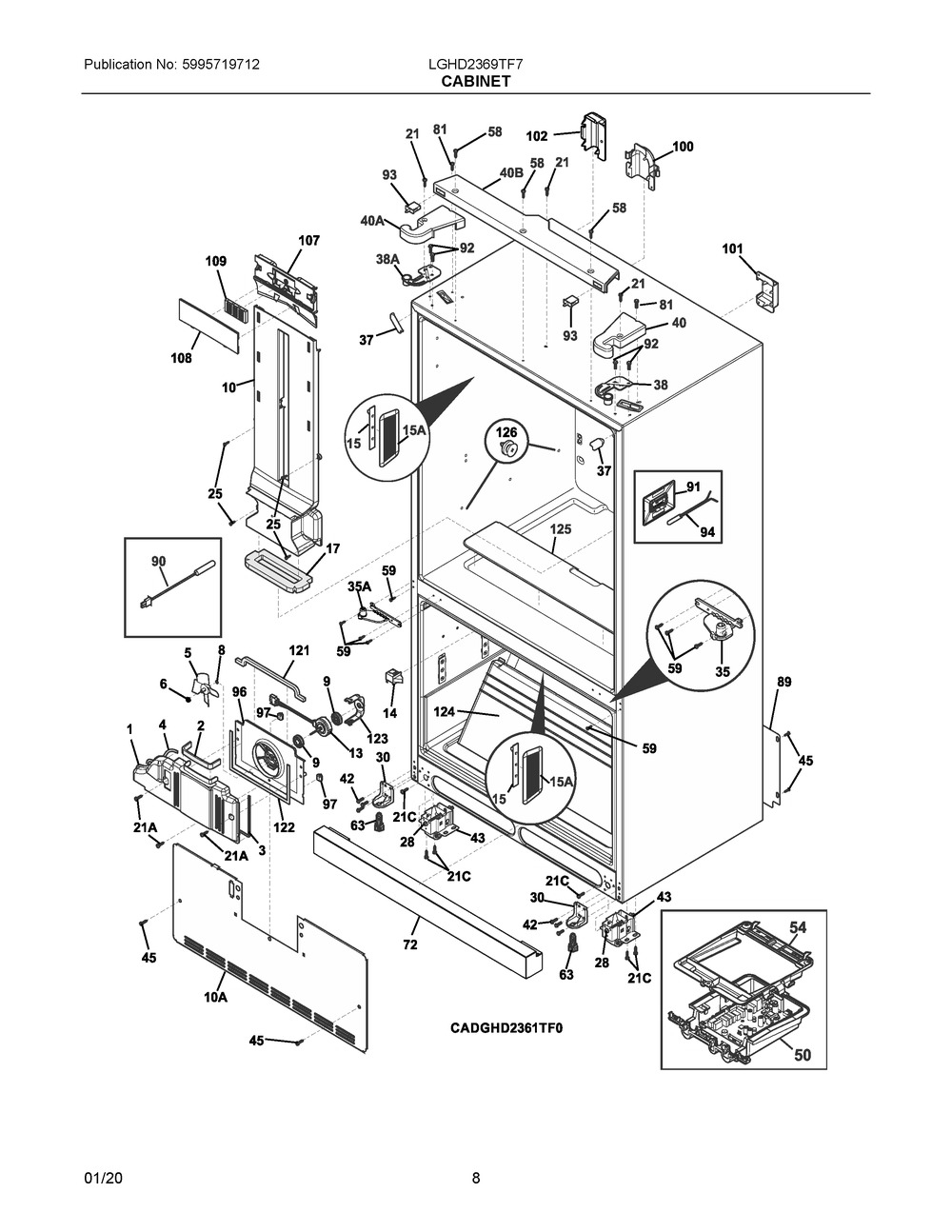 Cabinet Diagram and Parts List for LGHD2369TF7  Frigidaire Refrigerator