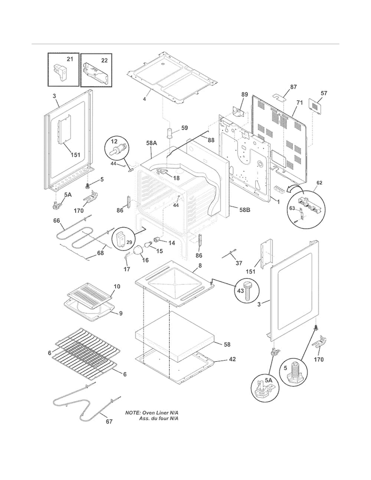 Body Diagram and Parts List for FFEF3015LBD  Frigidaire Range