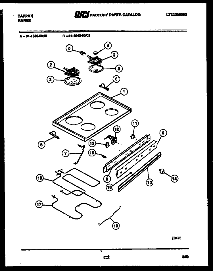 COOKTOP AND BROILER PARTS Diagram and Parts List for 31-1049-23-01  Tappan Range