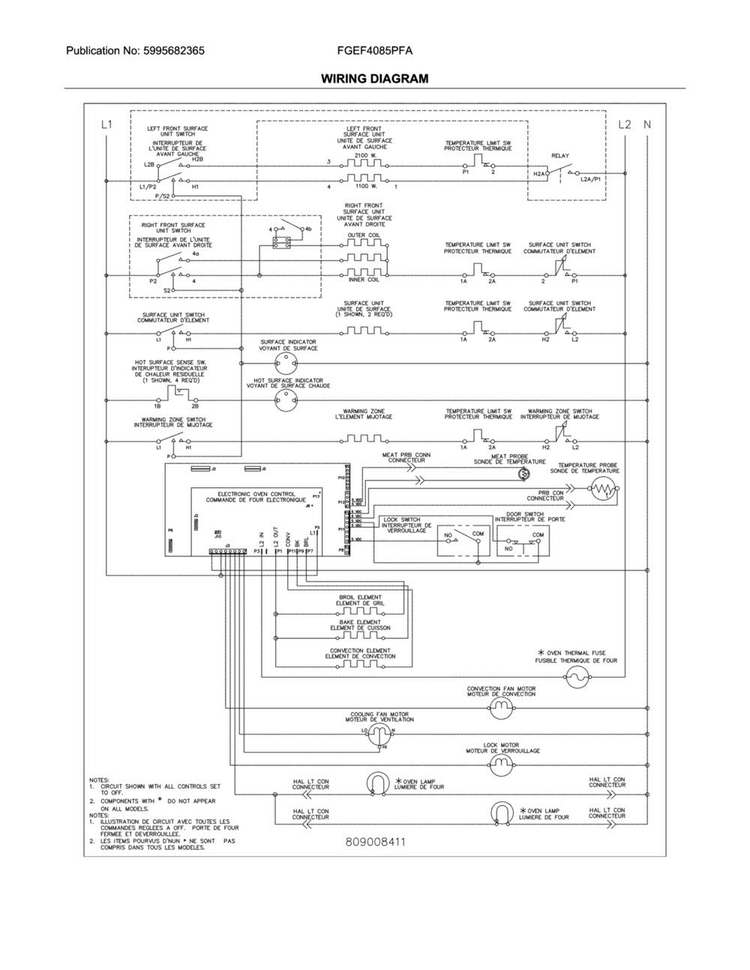 Wiring Diagram Diagram and Parts List for FGEF4085PFA  Frigidaire Range