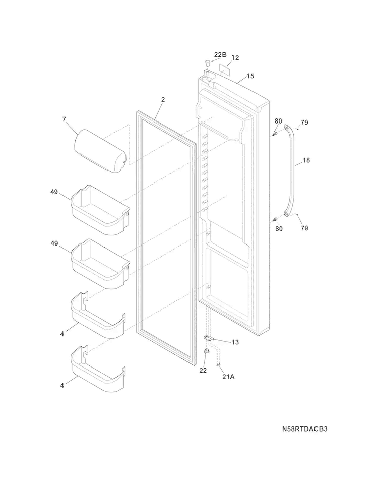 Refrigerator Door Diagram and Parts List for DGUS2645LF4  Frigidaire Refrigerator