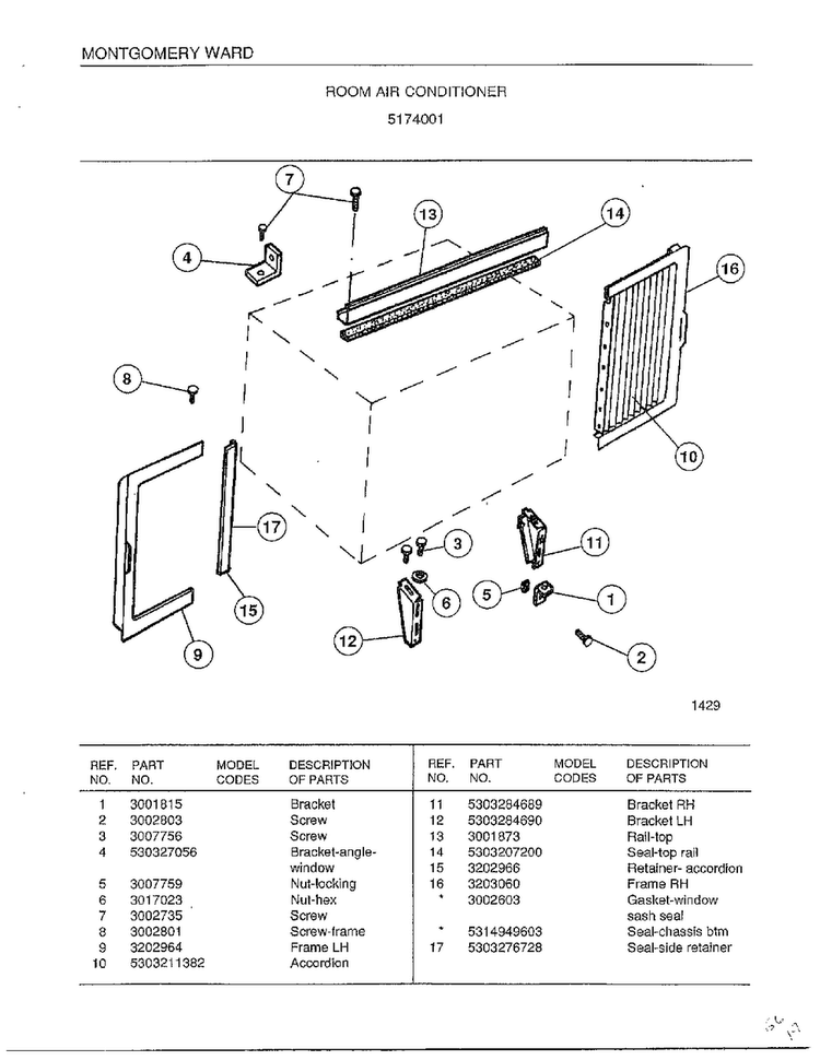 Room Air Conditioner Page 4 Diagram and Parts List for 5174001  Frigidaire Air Conditioner