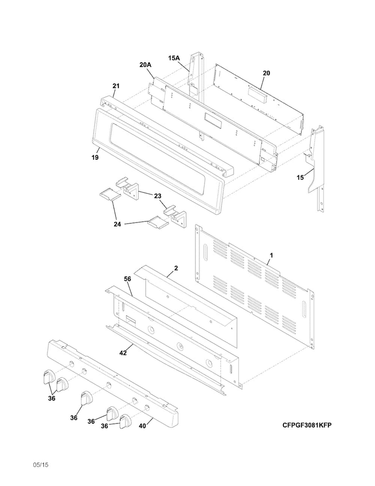 Backguard Diagram and Parts List for FPGF3081KFS  Frigidaire Range