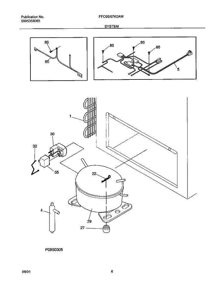 SYSTEM Diagram and Parts List for FFC05K0AW0  Frigidaire Freezer