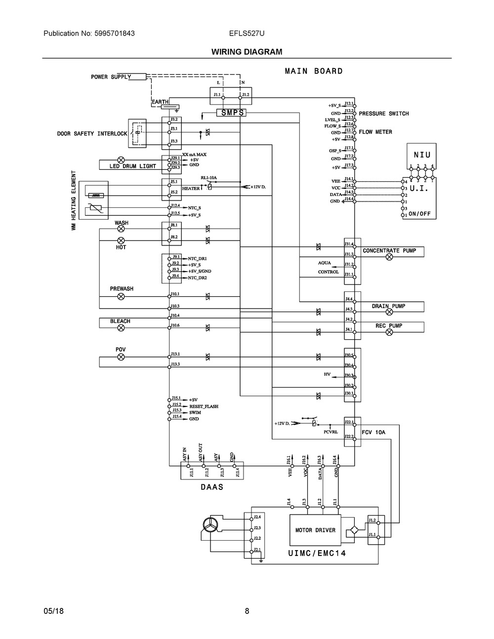 Wiring Diagram Diagram and Parts List for EFLS527UIW0  Frigidaire Washer