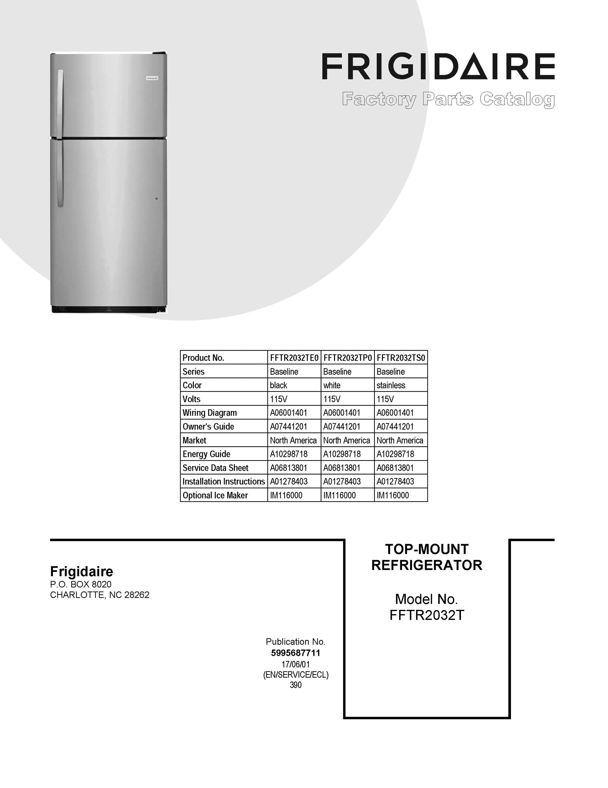 01 - COVER SHEET Diagram and Parts List for FFTR2032TS0  Frigidaire Refrigerator