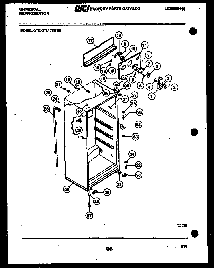 CABINET PARTS Diagram and Parts List for GTL175HH0  Frigidaire Refrigerator