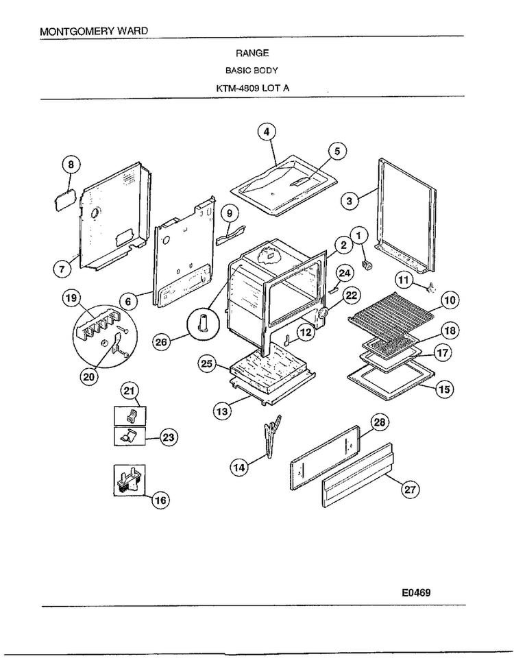 Range/ Basic Body Diagram and Parts List for 4809A  Frigidaire Range