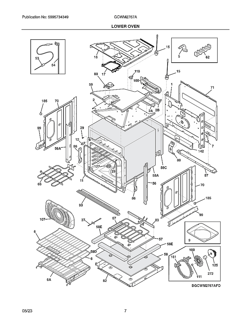 Lower Oven Diagram and Parts List for GCWM2767AFE  Frigidaire Range Hood