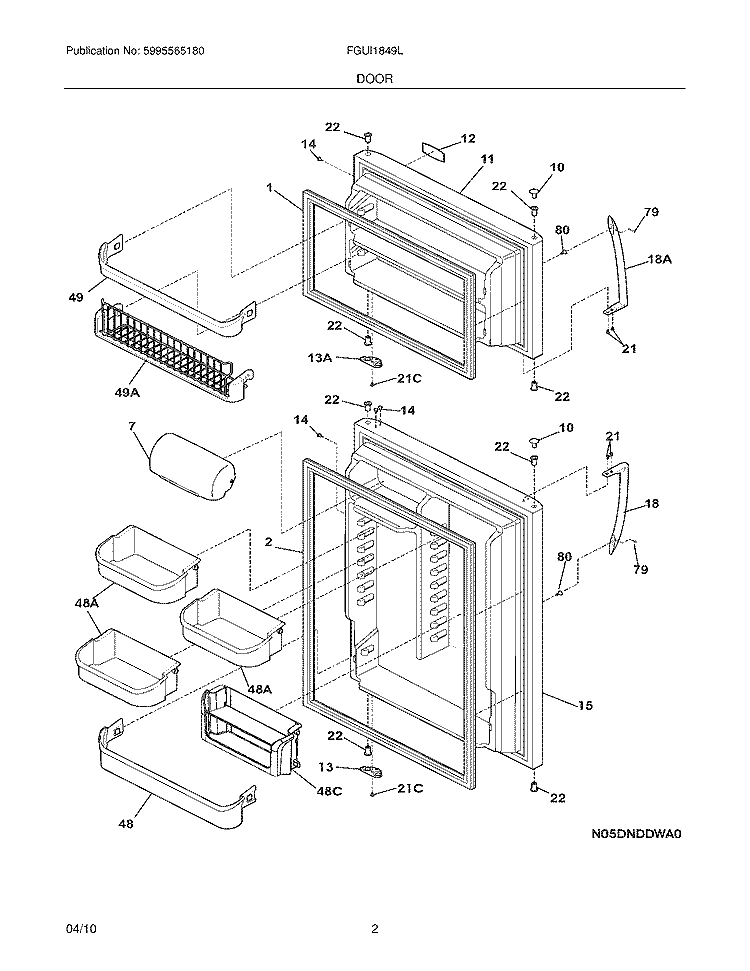 DOOR Diagram and Parts List for FGUI1849LR0  Frigidaire Refrigerator