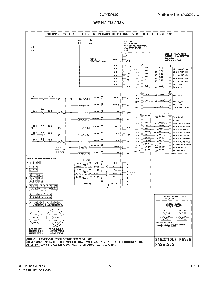 WIRING DIAGRAM Diagram and Parts List for EW30ES65GBA  Electrolux Range