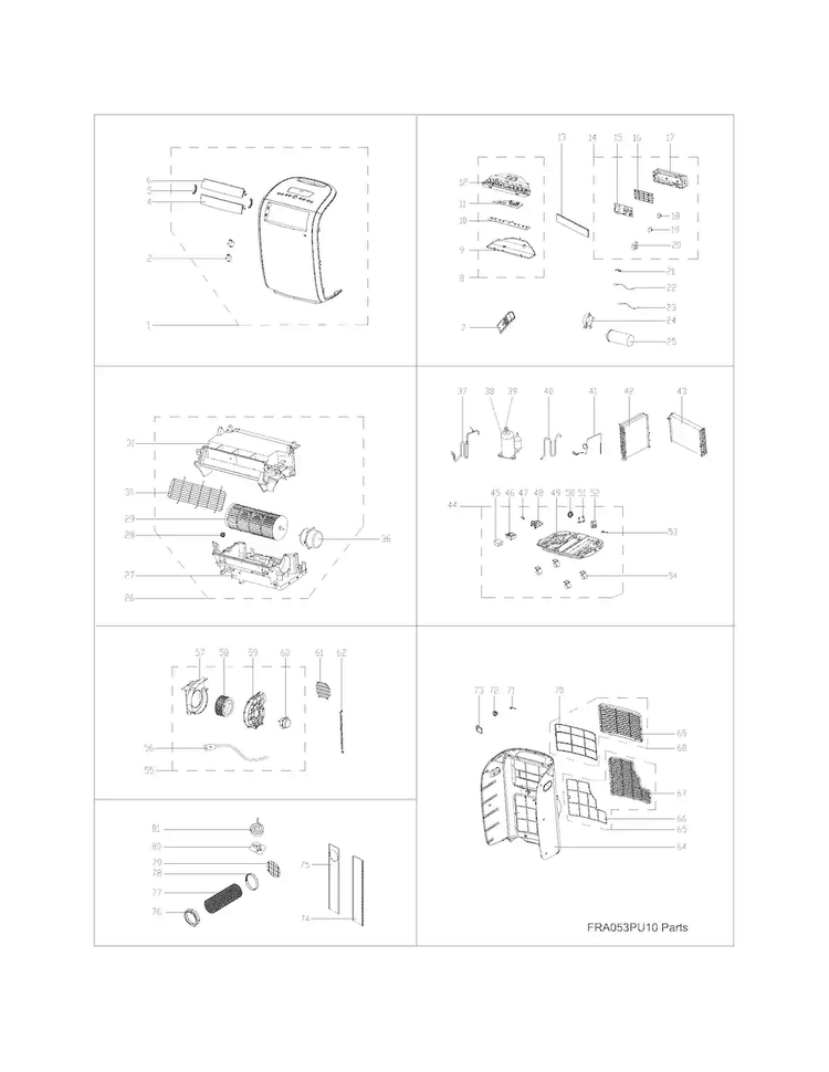 Recommended Spare Parts Diagram and Parts List for CRA073PU112  Frigidaire Air Conditioner