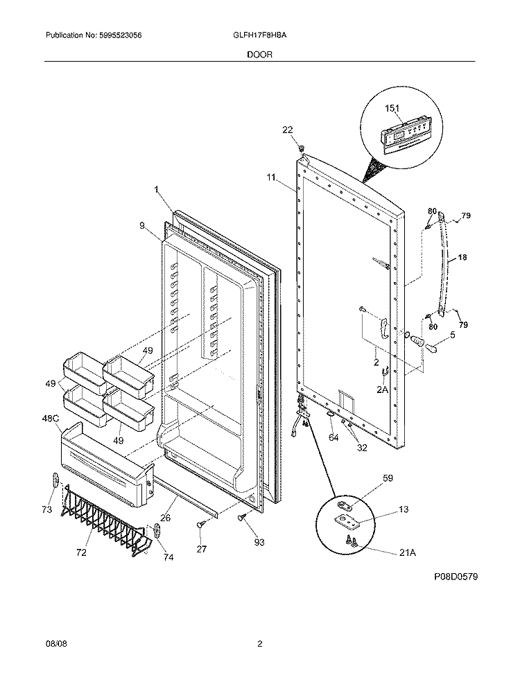 DOOR Diagram and Parts List for GLFH17F8HBA  Frigidaire Freezer