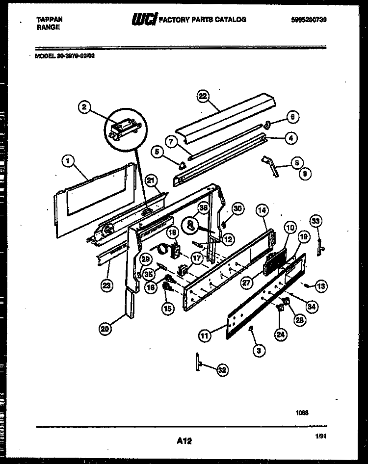 BACKGUARD Diagram and Parts List for 30-3979-00-02  Tappan Range