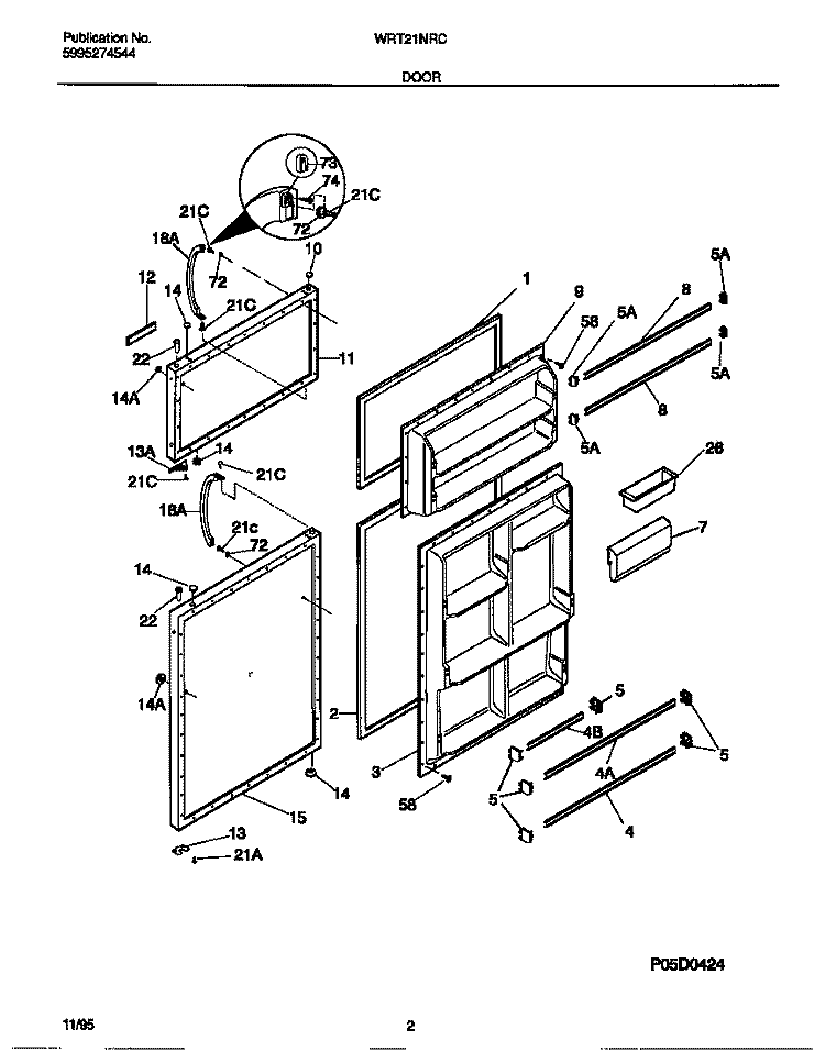 DOOR Diagram and Parts List for WRT21NRCW1  Frigidaire Refrigerator