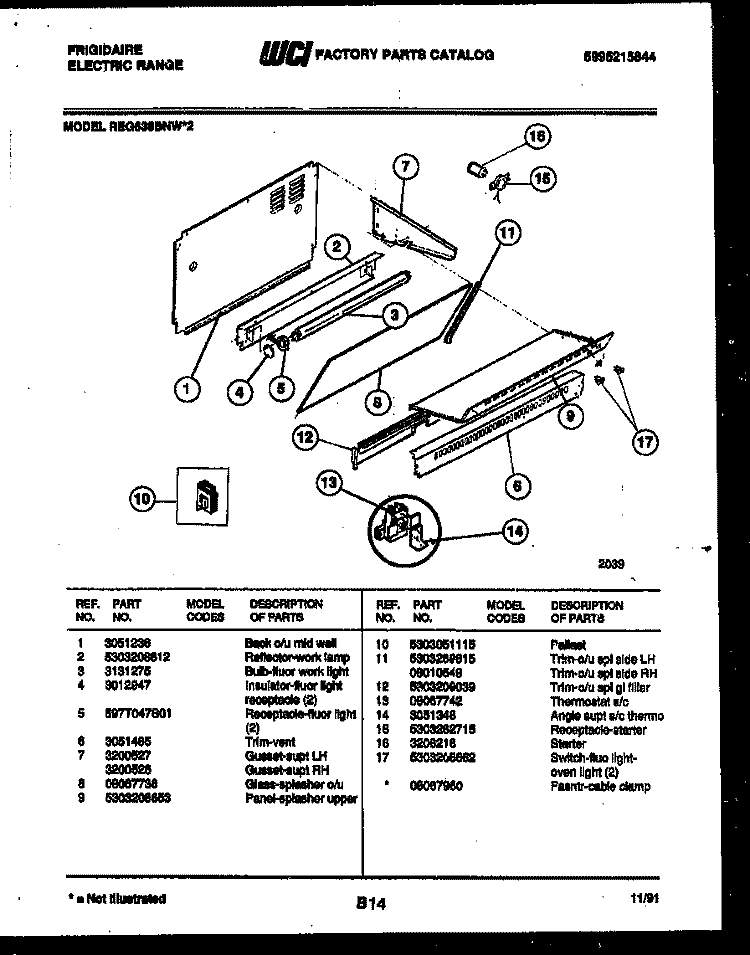 SPLASHER CONTROL Diagram and Parts List for REG638BNL2  Frigidaire Range