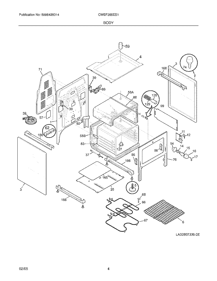 BODY Diagram and Parts List for CWEF355ES1  Westinghouse Range