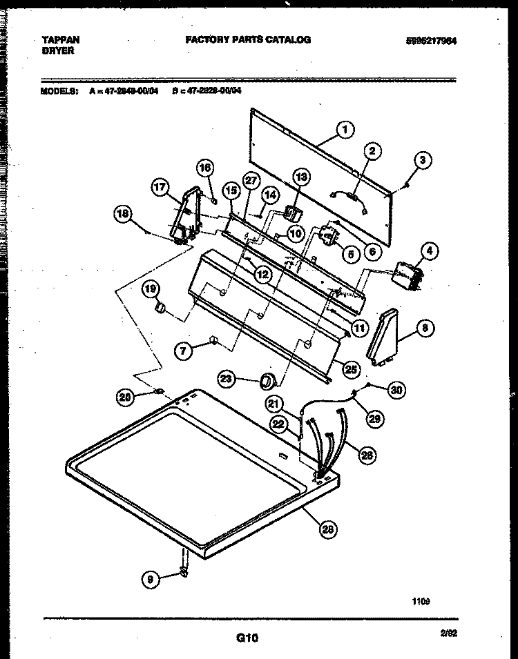 CONSOLE AND CONTROL PARTS Diagram and Parts List for 47-2848-00-04  Tappan Dryer