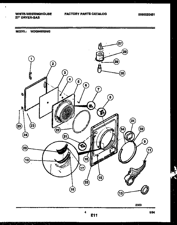 DOOR PARTS Diagram and Parts List for WDG846RBD0  Frigidaire Dryer