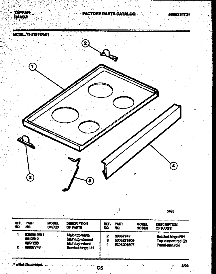 COOKTOP PARTS Diagram and Parts List for 73-3751-66-01  Tappan Range