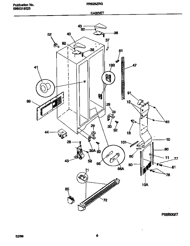 CABINET Diagram and Parts List for FRS26ZRGW4  Frigidaire Refrigerator