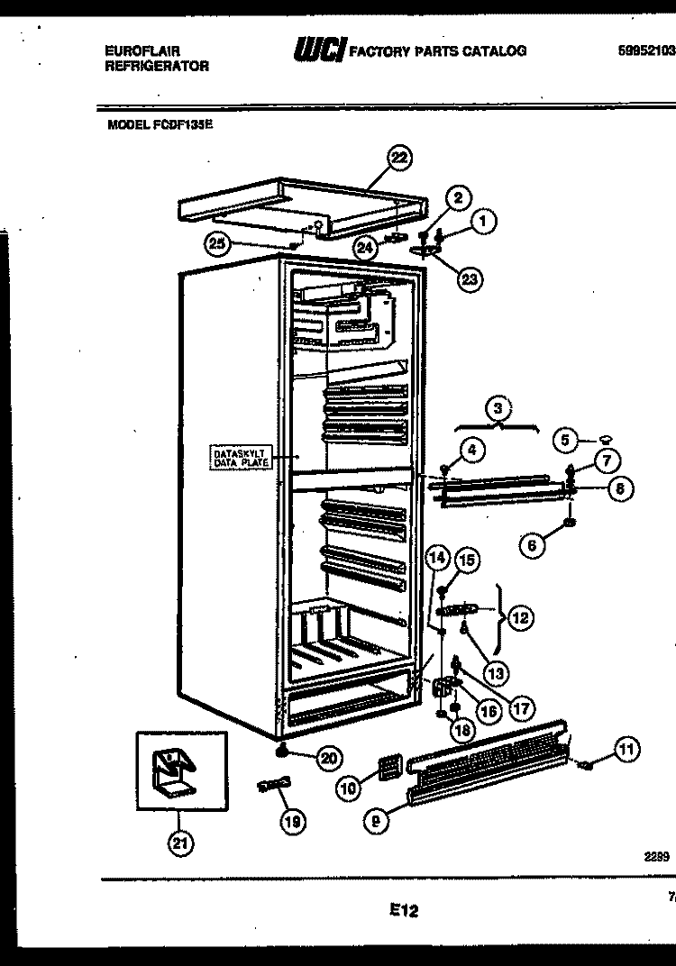 CABINET PARTS Diagram and Parts List for FCDF135E2  Frigidaire Refrigerator