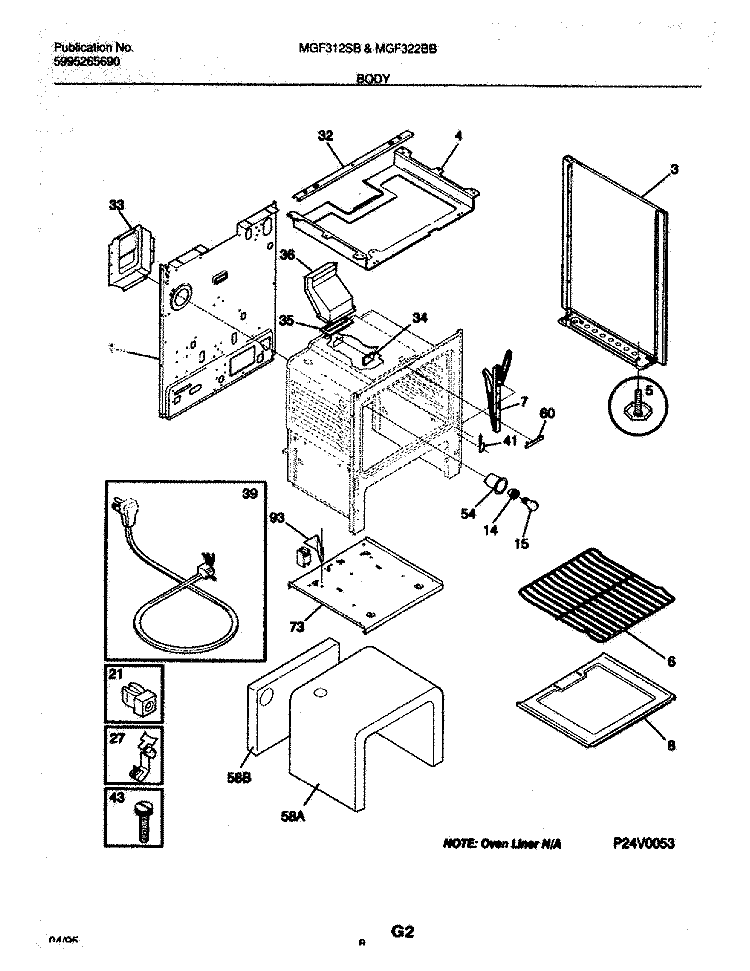 BODY Diagram and Parts List for MGF322BBWB  Frigidaire Range