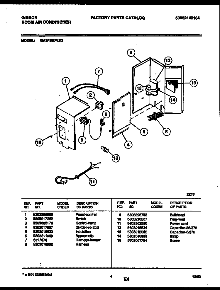 ELECTRICAL PARTS Diagram and Parts List for GAS18EP2K2  Gibson Air Conditioner