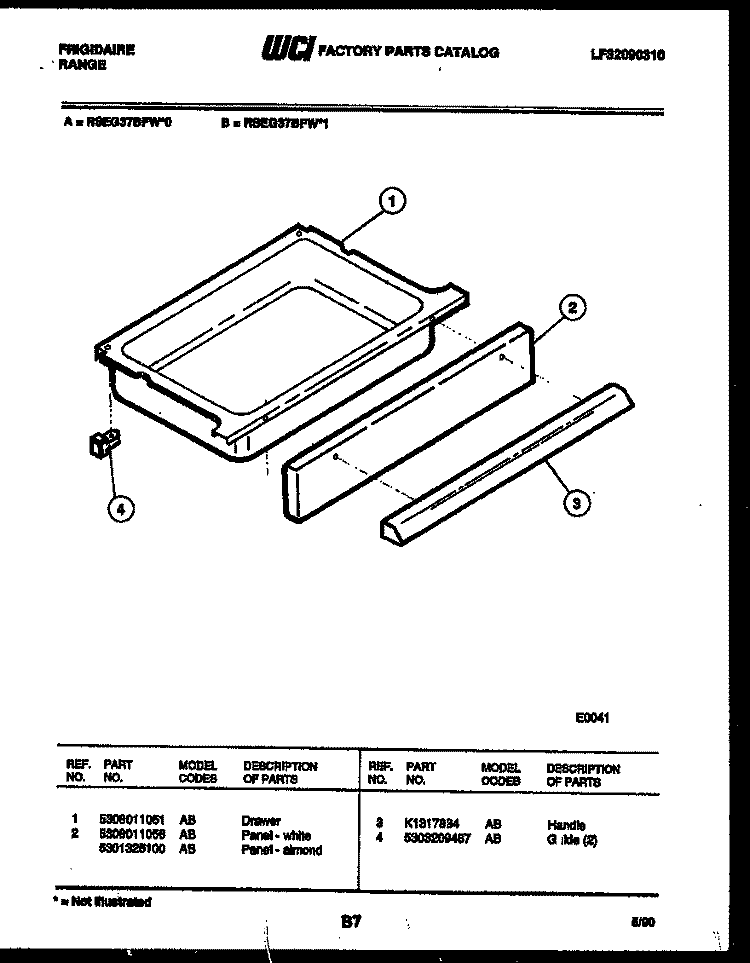 DRAWER PARTS Diagram and Parts List for RSEG37BFW0  Frigidaire Range