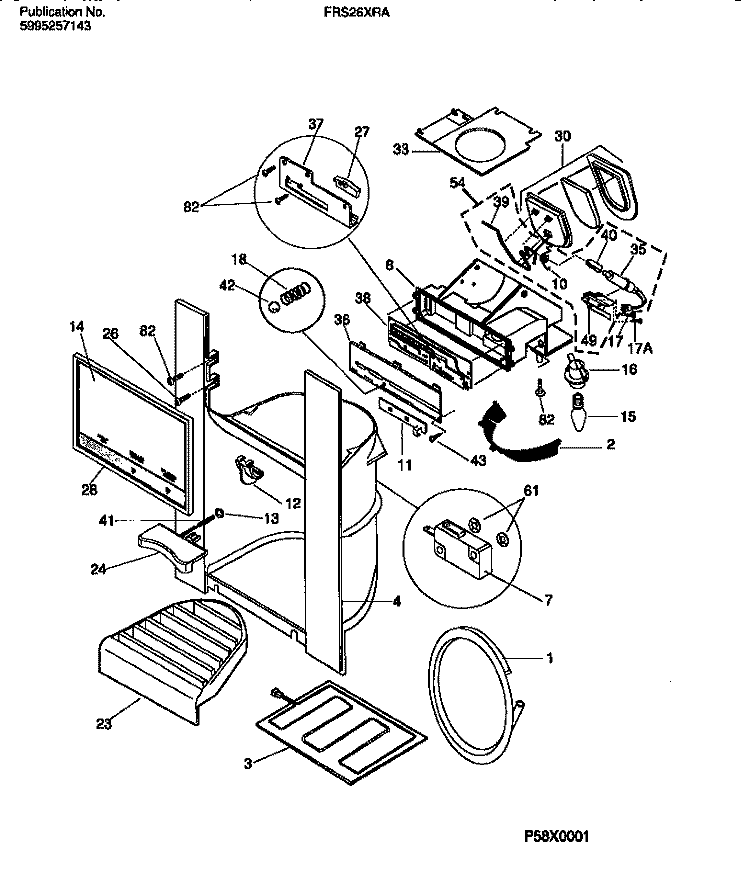 I & W DISPENSER (DOOR) Diagram and Parts List for FRS26XRAB1  Frigidaire Refrigerator