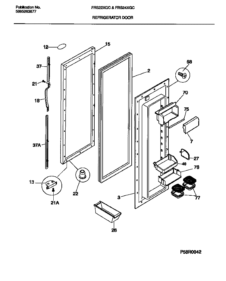 REFRIGERATOR DOOR Diagram and Parts List for FRS22XGCD0  Frigidaire Refrigerator