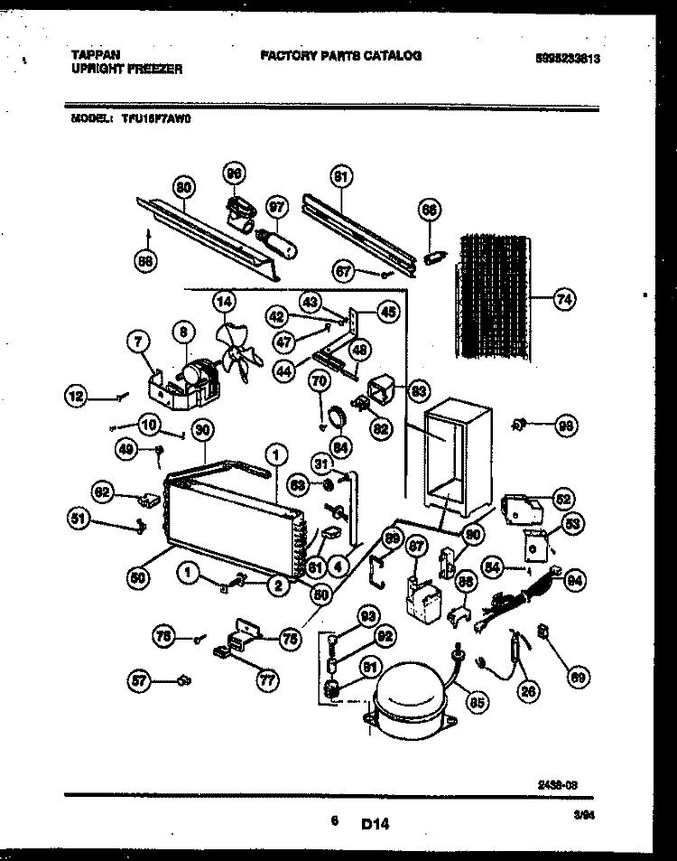 SYSTEM AND ELECTRICAL PARTS Diagram and Parts List for TFU16F7AW0  Tappan Freezer