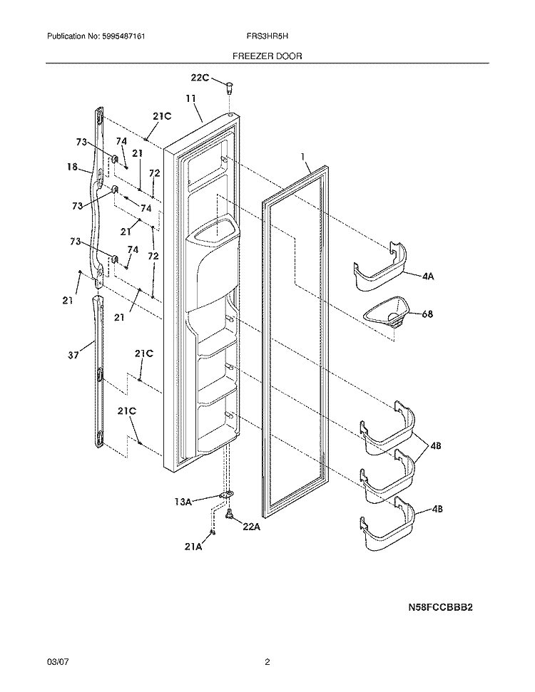 FREEZER DOOR Diagram and Parts List for FRS3HR5HB1  Frigidaire Refrigerator