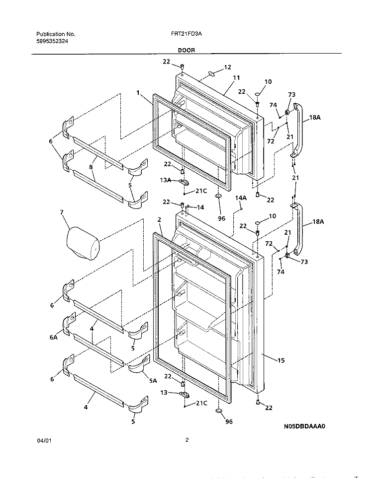 DOOR Diagram and Parts List for FRT21FD3AQ1  Frigidaire Refrigerator
