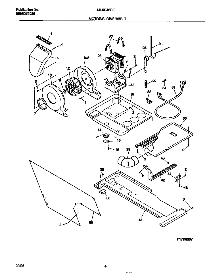 MOTOR / BLOWER / BELT Diagram and Parts List for MLXE42REW0  Frigidaire Washer Dryer Combo