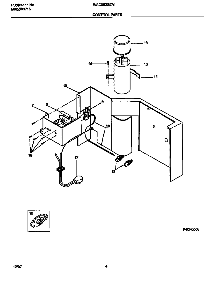 CONTROL PARTS Diagram and Parts List for WAC052G7A1  Frigidaire Air Conditioner