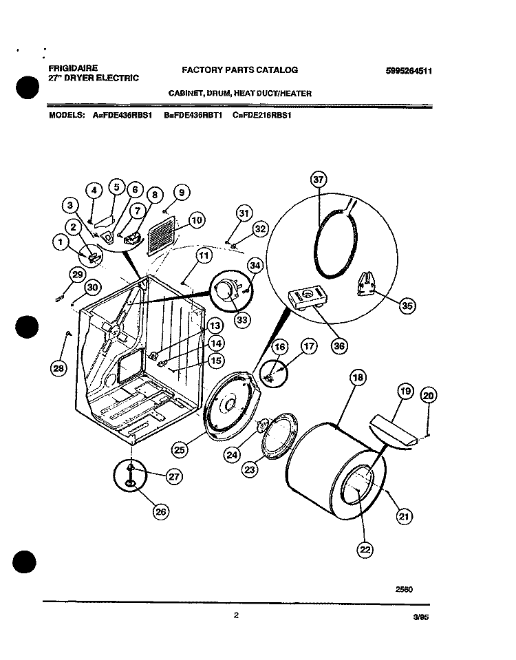 CABINET / DRUM Diagram and Parts List for FDE436RBS1  Frigidaire Dryer