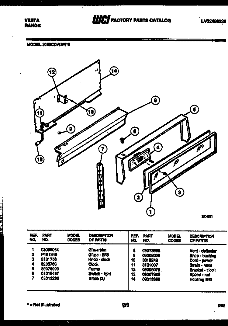 BACKGUARD Diagram and Parts List for 30IGCDWAN5  Tappan Range