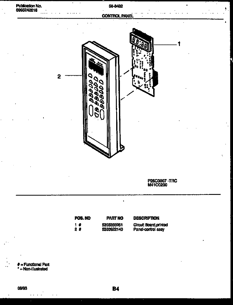 CONTROL PANEL Diagram and Parts List for 56-8492-10-03  Tappan Microwave